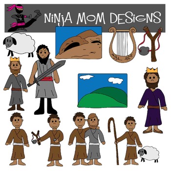 Bible Story Clip Art- David in Color and Black Line by Ninja Mom Designs