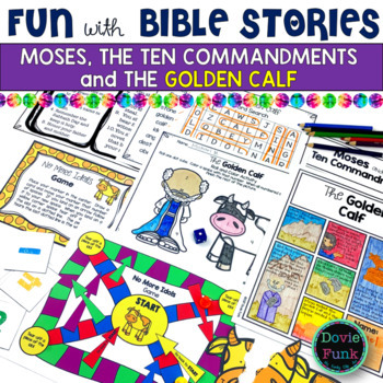 Preview of Moses 10 Commandments & Golden Calf Game | Moses Bible Activities Sunday School