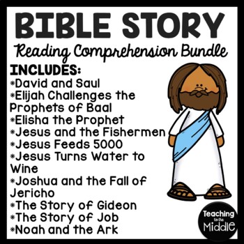 Preview of Bible Story Reading Comprehension Bundle- Jesus Elijah Job Joshua Noah
