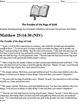 Bible Study Digital Learning Lesson Matthew 25 Bags Of Gold Talents