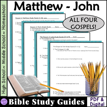 Preview of Bible Study Questions ALL Four Gospels Worksheet Packets