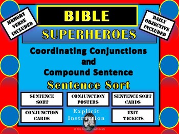 Preview of Bible Superheroes Coordinating Conjunctions Compound Sentence Sort