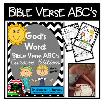 Preview of Bible Verse ABC's (God's Word Black Chevron, Cursive Edition)