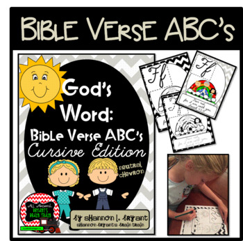Preview of Bible Verse ABC's (God's Word {Farmhouse} Neutral Chevron, Cursive Edition)