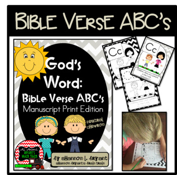 Preview of Bible Verse ABC's (God's Word {Farmhouse} Neutral Chevron, Manuscript Edition)