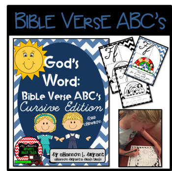 Preview of Bible Verse ABC's (God's Word Nautical Blue Chevron, Cursive Edition)