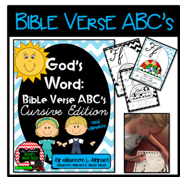 Preview of Bible Verse ABC's (God's Word Teal Chevron, Cursive Edition)