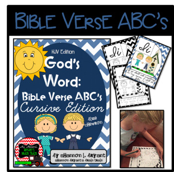 Preview of Bible Verse ABC's KJV (God's Word Nautical Blue Chevron, Cursive Edition)