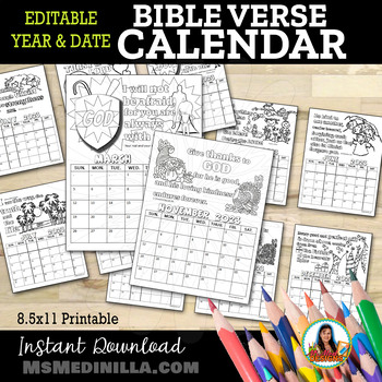 Preview of Bible Verse Children's Coloring Calendar, Editable New Year Christian Calendar