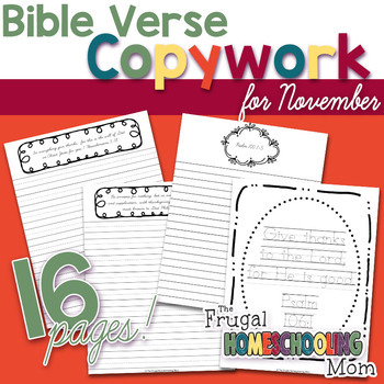 Preview of November Bible Verse Copywork: "Gratitude and Thankfulness" - Themed