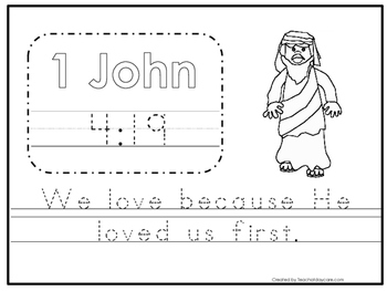bible verse 1 john 419 trace worksheet preschool kdg bible stories