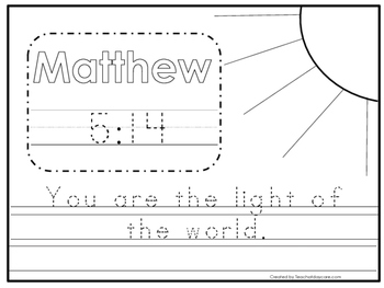 bible verse matthew 514 tracing worksheet preschool kdg