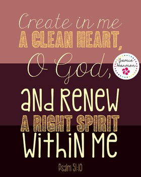 Bible Verse Poster: Psalm 51:10 by Jamie Harmon | TpT
