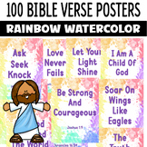 Bible Verse Posters, 100 Posters, Rainbow Watercolor, Chri