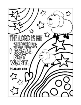 Preview of Bible Verse Psalm 23 Lord is My Shepherd Fun Cute Relaxing Doodle Coloring Page