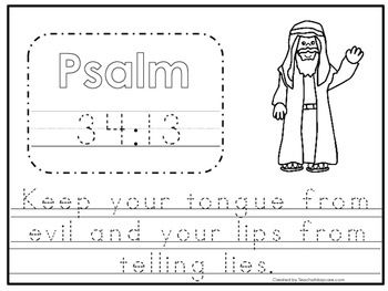bible verse psalm 3413 tracing worksheet preschool kdg bible stories