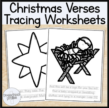 Preview of Bible Verse Tracing + Coloring Worksheets - Christmas/Nativity