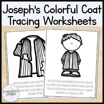 Preview of Bible Verse Tracing + Coloring Worksheets - Joseph's Colorful Coat