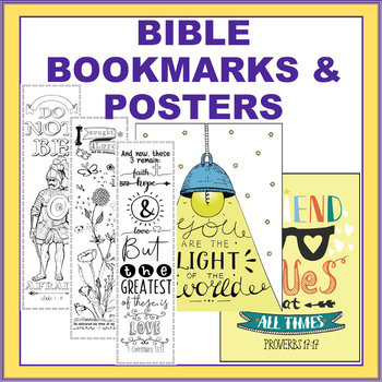 Preview of Bible Verses Word Art Bookmarks and Posters- 11 Colored Posters & 30 Bookmarks