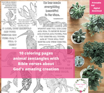 Bible Verses Zentangle Animals Coloring Scripture Christian Anti Stress  Activity