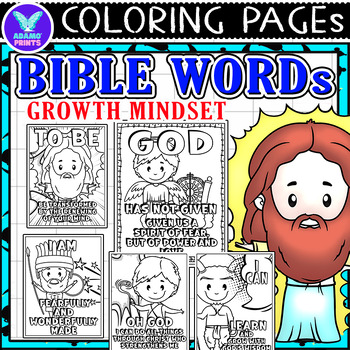 Preview of Bible Words Growth Mindset Coloring Pages & Writing Paper Art Activities No PREP