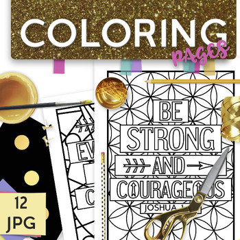 Preview of Bible coloring pages for teens. Set of 12. Sunday school memory verse activity