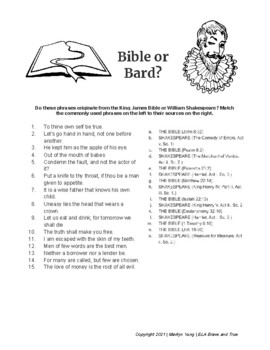 Preview of Bible or Bard? King James Bible vs. Shakespeare Activity w/ Key