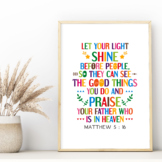 Bible quote poster. Let your light shine before people, so