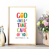 Bible quote wall art poster. God will take care of you, Ma