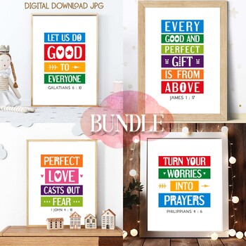 Preview of Bible quotes posters bundle Vol. 84 - Stripes rainbow colors - Classroom decor