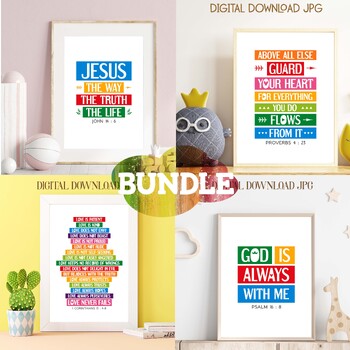 Preview of Bible quotes posters bundle Vol. 95. Rainbow colors. Christian classroom decor
