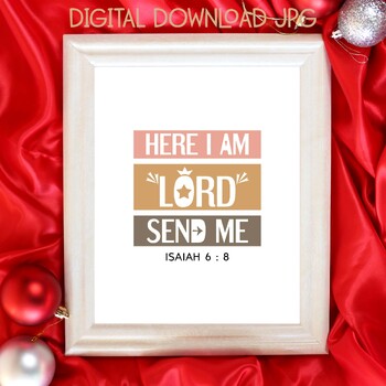 Preview of Bible scripture memory verse poster. Here I am Lord, send me. Boho wall art