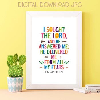 Preview of Bible verse poster. I sought the Lord, and He answered me. Christian decor