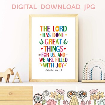 Preview of Bible verse poster for Catholic and Christian clasroom decor. Psalm 126:3
