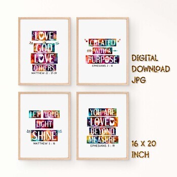 Preview of Bible verses posters. Modern abstract ink design. Christian classroom decor