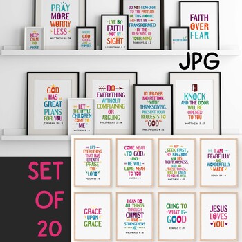 Preview of Bible verses posters bundle, set of 20. Fiesta colors! For Sunday school decor
