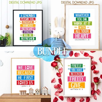 Preview of Bible verses posters decor bundle Vol. 83 - Rainbow stripes design