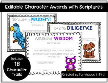 Preview of Biblical Character Traits End of the Year Awards (EDITABLE!)