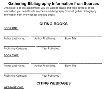 Preview of Bibliography Practice Sheet