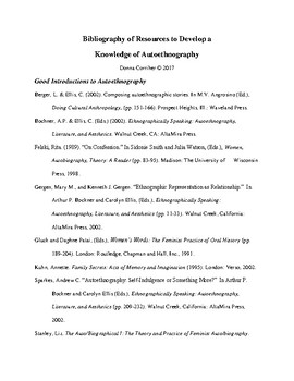 Preview of Bibliography of Resources to Develop a  Knowledge of Autoethnography