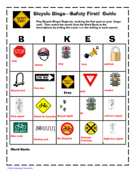 bicycle safety bingo by kidz learning connections tpt