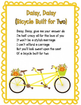 Bicycle Built for Two (Daisy, Daisy) Lyrics Poster FREE by Miss Esther