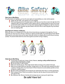 Bicycle Safety Handout and Worksheet by Rockin the Lesson in Health and PE