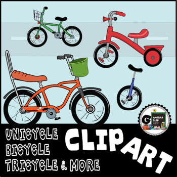Preview of Bikes Bicycle Unicycle Tricycle Tandem Velocipede Clips {Gameska Clipart}
