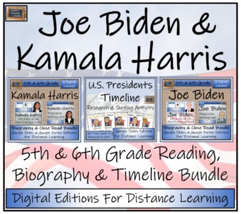 Preview of Biden & Harris Digital Reading Biography & Timeline Bundle | 5th & 6th Grade