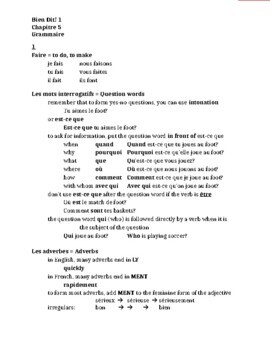 Bien Dit 1 Chapitre 5 Grammaire Study Guide by jer520 LLC | TpT