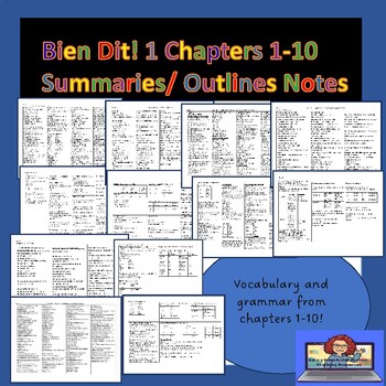 Preview of Bien Dit 1 Chapters 1-10 Complete Chapter Outlines/ Reviews/ Notes