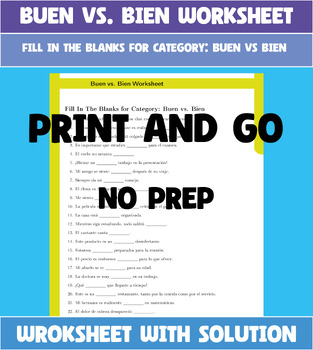 Preview of Bien vs. Bueno Worksheet - Back To School Spanish Activity No Prep Print And Go