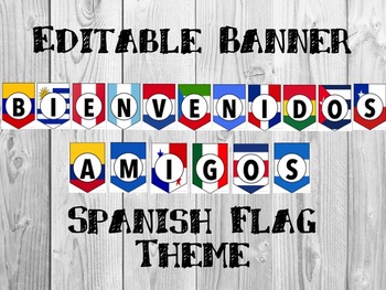 Preview of Bienvenidos Amigos Classroom Welcome Banner Spanish Flags 10'' x 7''