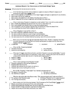 Bierce S An Occurrence At Owl Creek Bridge 10 Question Multiple Choice Quiz